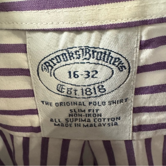 Brooks Brothers Classic Button Down Dress Shirt White w/ Purple Stripes sz 16-32 - Picture 5 of 5